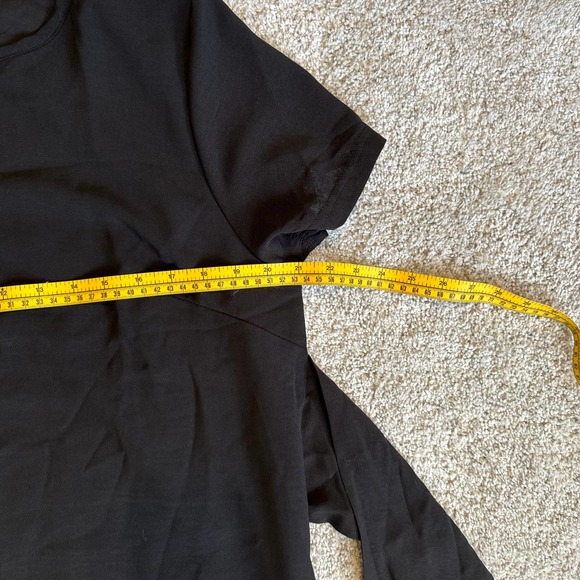 PrettyGarden Black Silky‎ Short Sleeve Lined Dress with Middle Tie Medium NWT - Picture 6 of 8